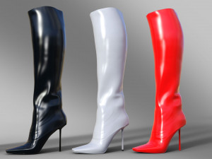 Lavia Square Toe Stiletto Heel Knee High Long Boot In Black Faux Leather 3D 模型