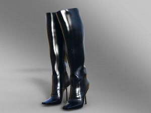 Lavia Square Toe Stiletto Heel Knee High Long Boot In Black Faux Leather 3D Модель