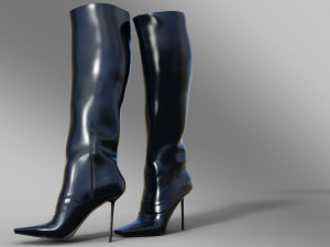 Lavia Square Toe Stiletto Heel Knee High Long Boot In Black Faux Leather 3D Модель