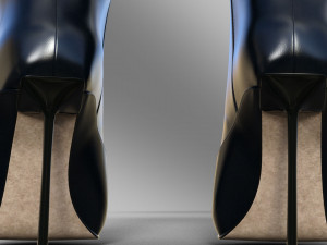 Lavia Square Toe Stiletto Heel Knee High Long Boot In Black Faux Leather 3D Модель