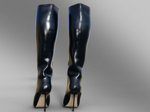 Lavia Square Toe Stiletto Heel Knee High Long Boot In Black Faux Leather 3D Модель