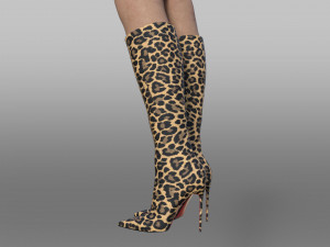 EVA BOOT 120mm Leopard-print satin knee boot 3D Model
