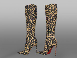 EVA BOOT 120mm Leopard-print satin knee boot 3D Model