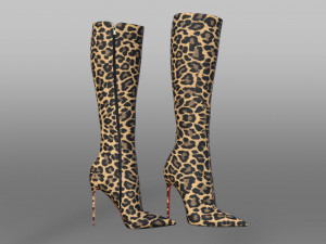 EVA BOOT 120mm Leopard-print satin knee boot 3D Model