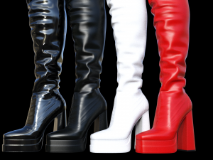 Black patent leather ASOS DESIGN Kathleen boots with platform and high heels 3D Model