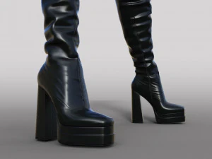 Black patent leather ASOS DESIGN Kathleen boots with platform and high heels 3D Model