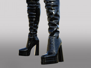 Black patent leather ASOS DESIGN Kathleen boots with platform and high heels 3D Model
