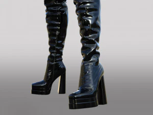 Black patent leather ASOS DESIGN Kathleen boots with platform and high heels 3D Model