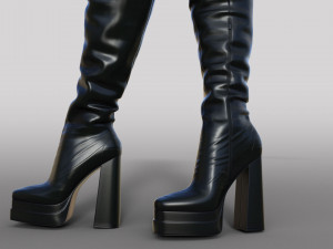 Black patent leather ASOS DESIGN Kathleen boots with platform and high heels 3D Model