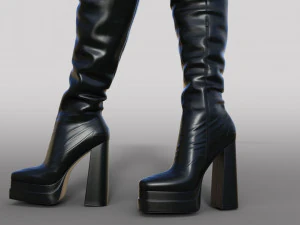 Black patent leather ASOS DESIGN Kathleen boots with platform and high heels 3D Model