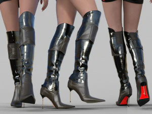ОСТРЫЕ БОТИНКИ выше колен на высоком каблуке 3D Модель