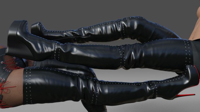 Thigh-high platform boots Two pairs 3D Model .c4d .max .obj .3ds .fbx .stl .blend 
