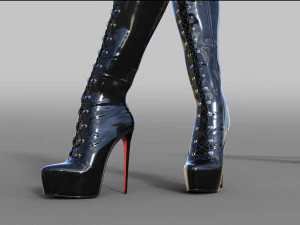 Thigh-high platform boots with lacing 3D Model