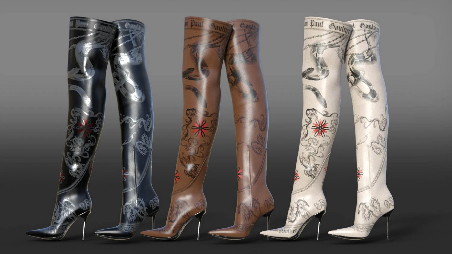 JimmyChoo Jean Paul Gaultier Over The Knee Boot 90 3D Model .c4d .max .obj .3ds .fbx .stl .blend