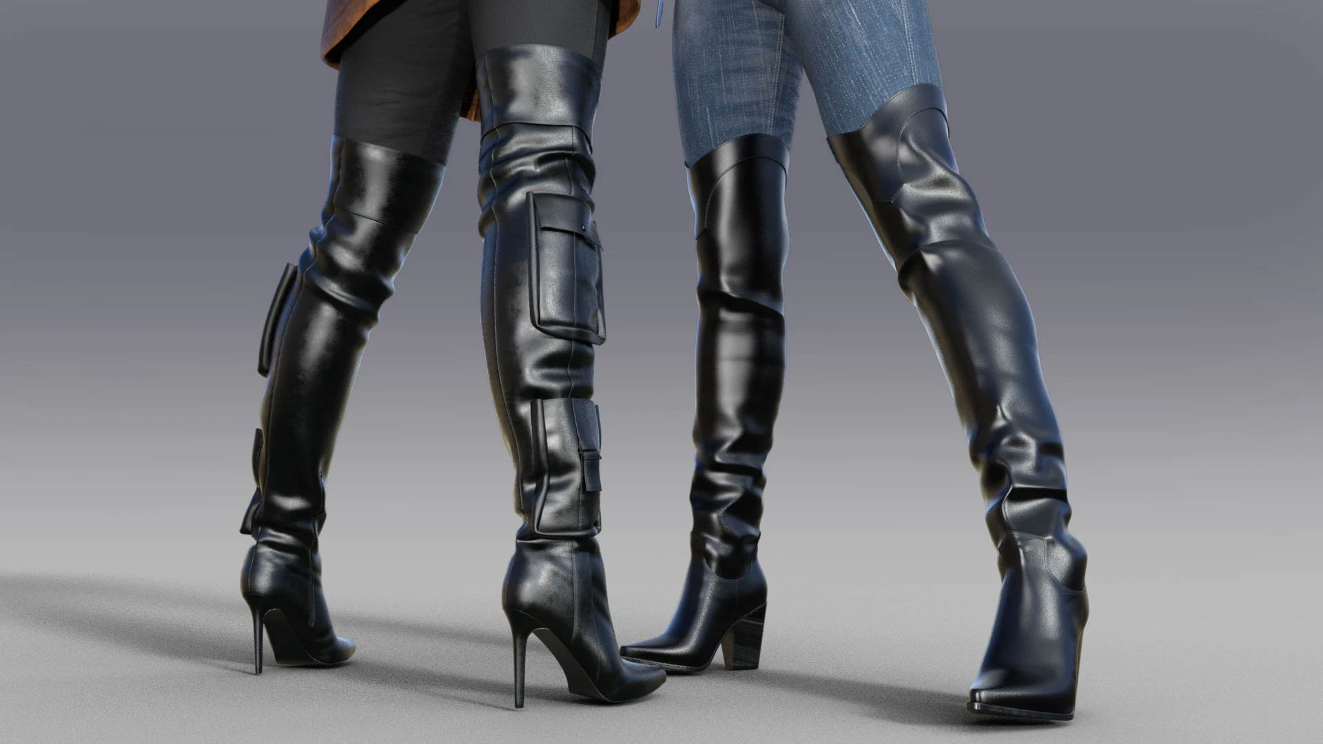 Stylish Womens High Boots two pairs 3D Model .c4d .max .obj .3ds .fbx .stl .blend 