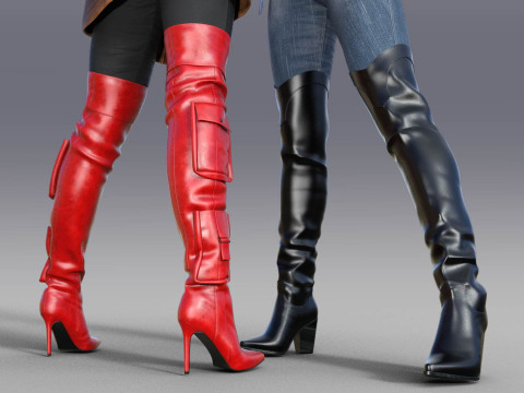 Stylish Womens High Boots two pairs 3D Model