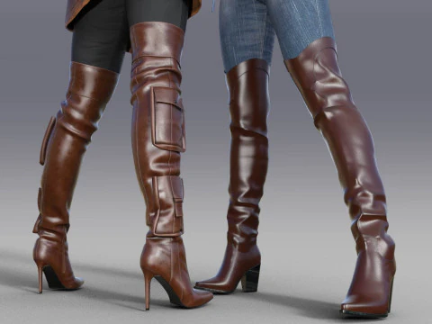 Stylish Womens High Boots two pairs 3D Model