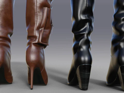 Stylish Womens High Boots two pairs 3D Model