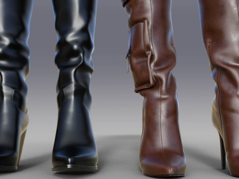 Stylish Womens High Boots two pairs 3D Model