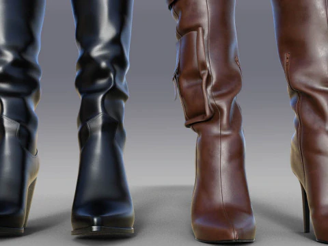 Stylish Womens High Boots two pairs 3D Model