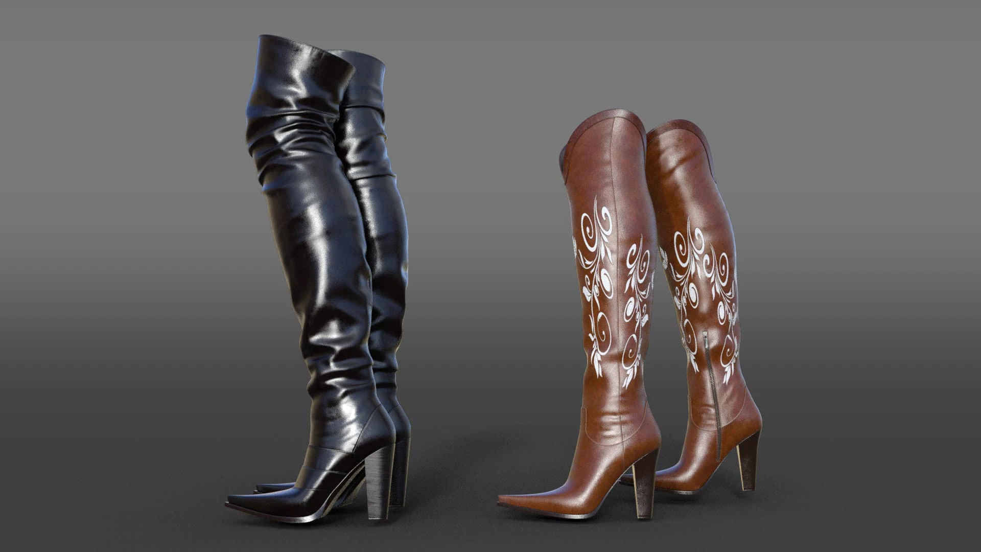 Country style boots 3D Model .c4d .max .obj .3ds .fbx .stl .blend 