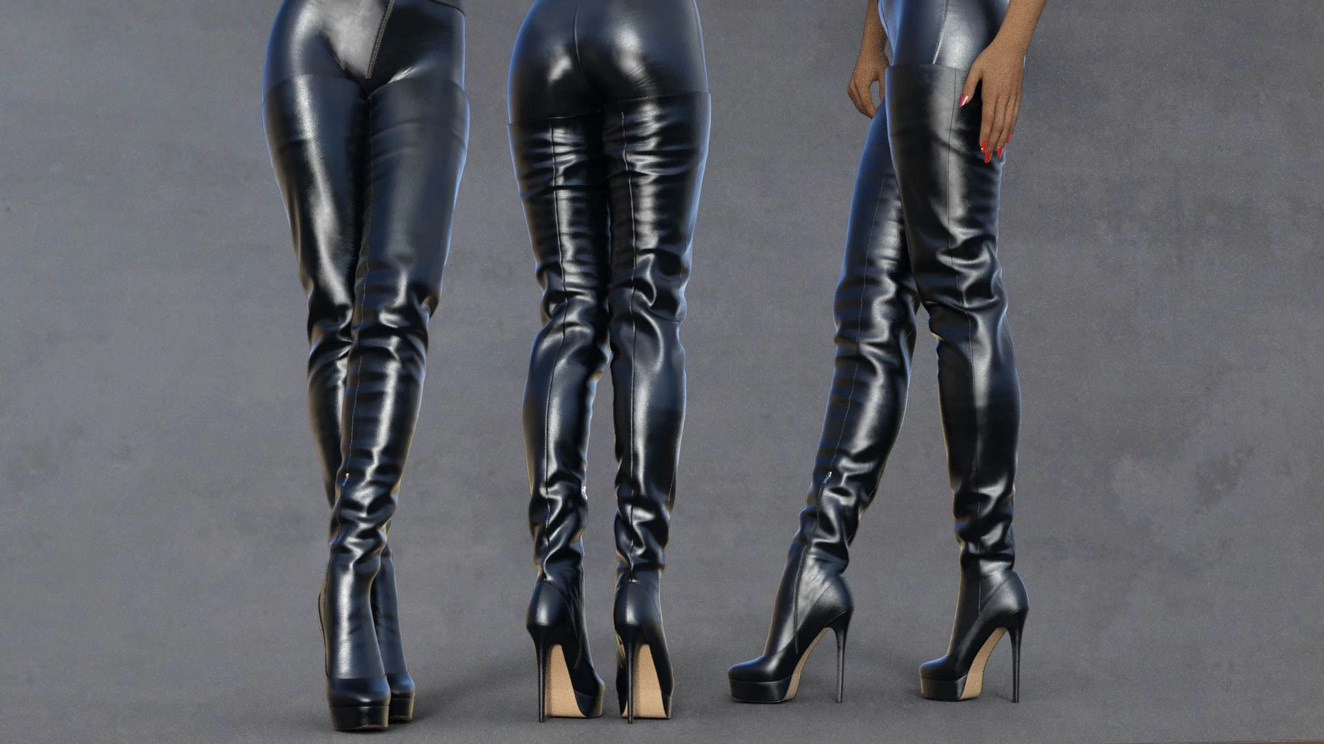 Thigh-High Leather Boots 3D Model .c4d .max .obj .3ds .fbx .stl .blend 