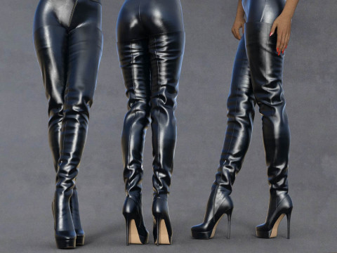 Thigh-High Leather Boots Modello 3D