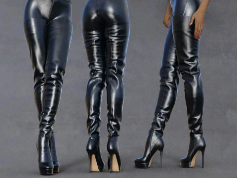 Stivali in pelle alti fino alla coscia Modello 3D