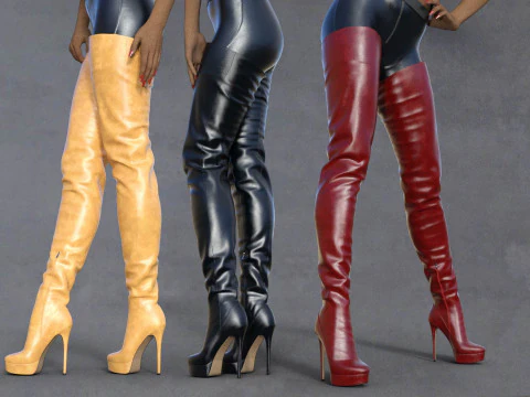 Thigh-High Leather Boots 3D Model