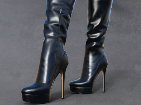 Thigh-High Leather Boots Modèle 3D