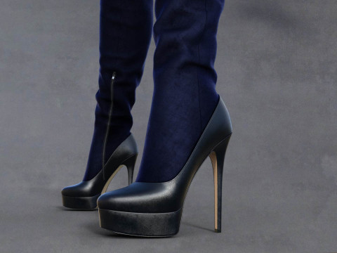 Thigh-High Leather Boots Modèle 3D