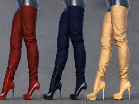 Thigh-High Leather Boots 3D Model