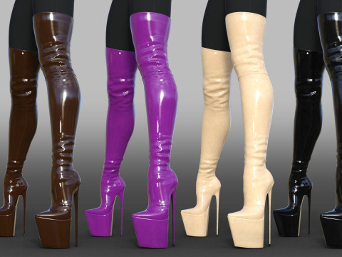 Womens Boots High Platform Boots two Pairs Modelo 3D