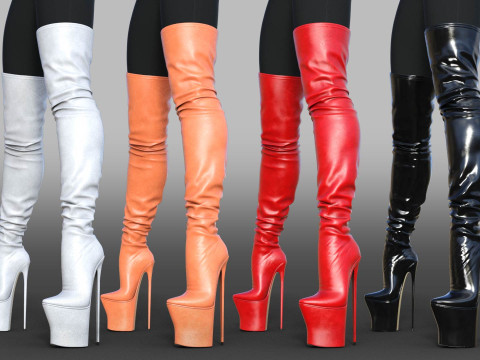 Womens Boots High Platform Boots two Pairs Modelo 3D