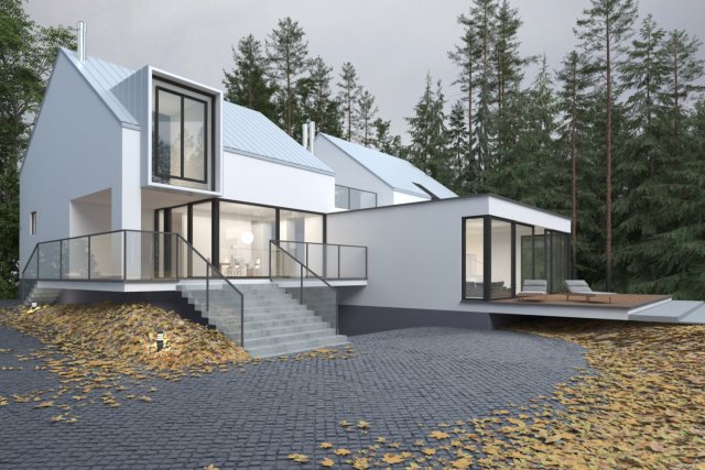 Modern villa building 3D and rendering 3D Model .c4d .max .obj .3ds .fbx .stl .blend 