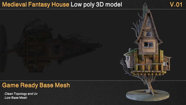 Medieval fantasy house low poly 3D मॉडल .c4d .max .obj .3ds .fbx .stl .blend 