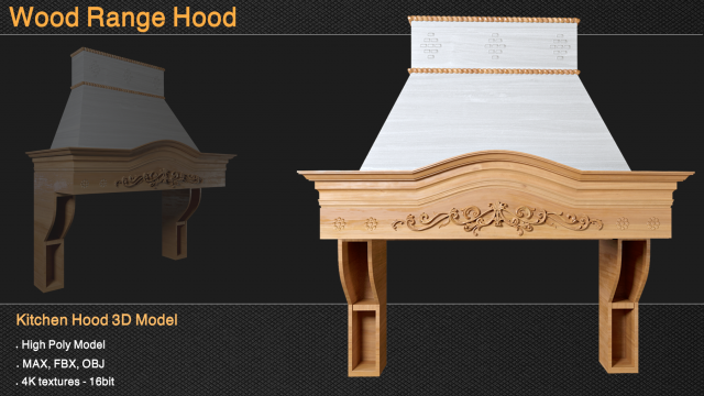 WoodRangeHood 3D Model .c4d .max .obj .3ds .fbx .stl .blend 