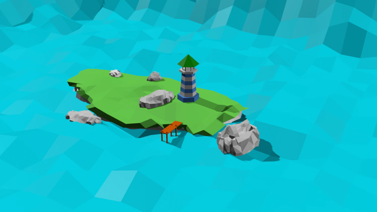Low-Poly Island with lighthouse 3D Model .c4d .max .obj .3ds .fbx .stl .blend 