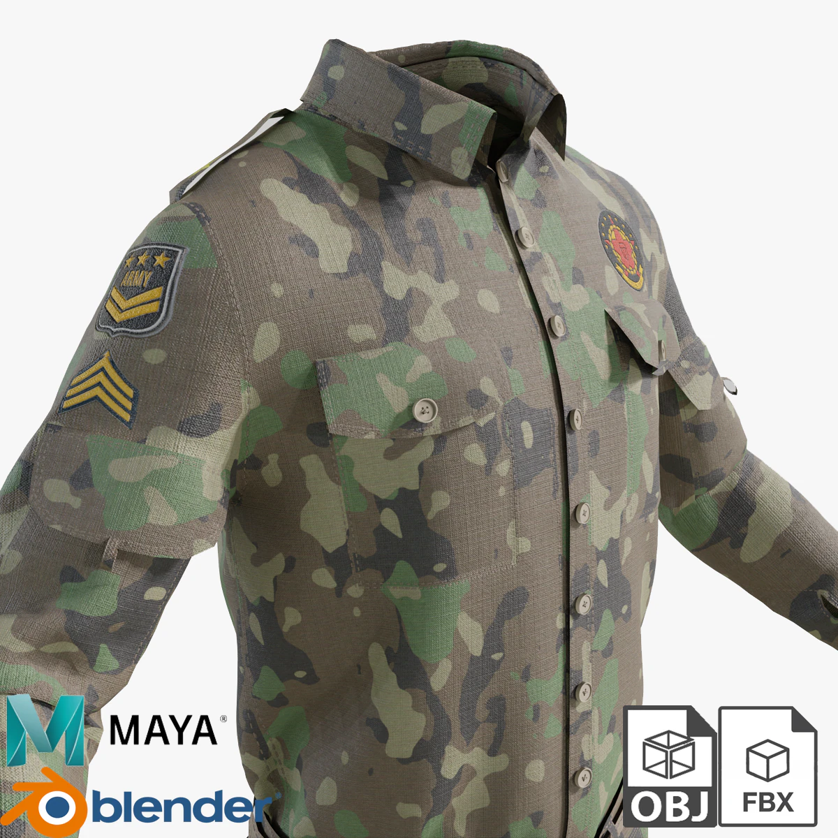 Military Uniform middle east Camouflage 3D Model .c4d .max .obj .3ds .fbx .stl .blend