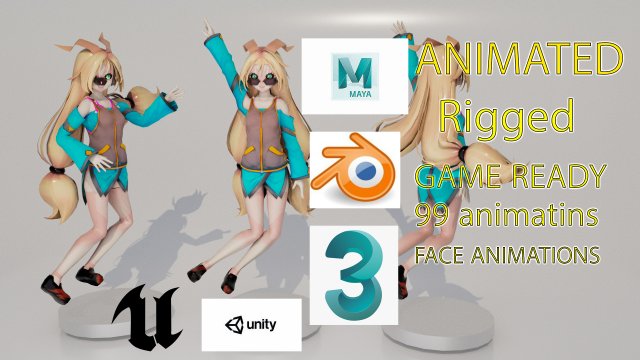 EMMy GIRL CHARACTER RIGGED ANIMATED 99 ANIMATIONS INCLUDED Model 3D .c4d .max .obj .3ds .fbx .stl .blend 