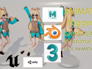 EMMy GIRL CHARACTER RIGGED ANIMATED 99 ANIMATIONS INCLUDED 3D Модель