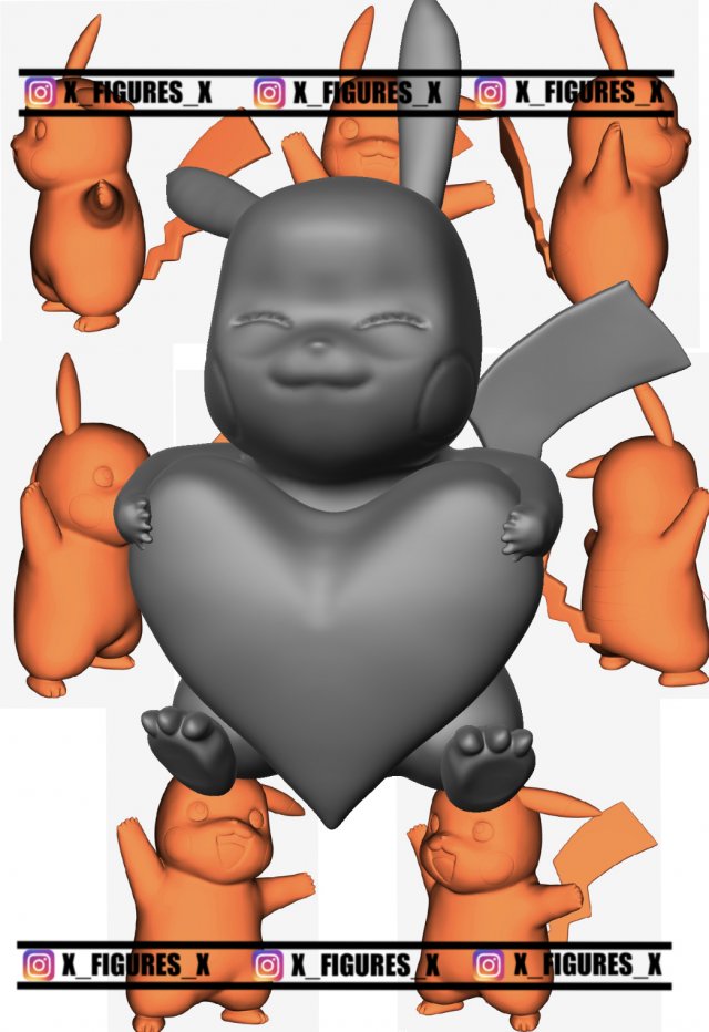 PIKACHU HEART 3D Принт Модель .c4d .max .obj .3ds .fbx .stl .blend 