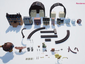 Steampunk Street Set 3D Model