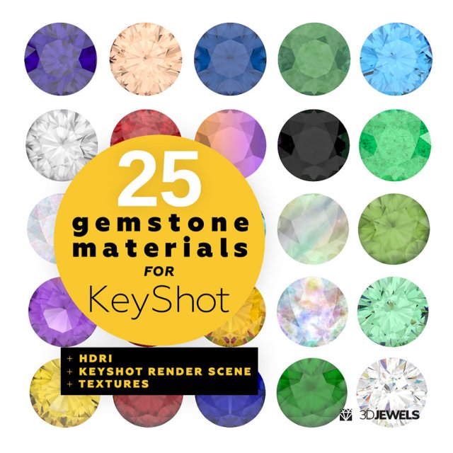 25 Gemstone Materials for Rendering with KeyShot 3D Jewelry Render Scene Setup CG 纹理 .c4d .max .obj .3ds .fbx .stl .blend 