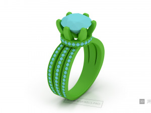 Pave Triple Shank Diamond Engagement Ring 3Dモデル