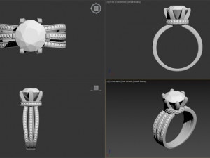 Pave Triple Shank Diamond Engagement Ring 3Dモデル