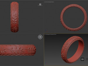 Olive Leaf Band Gold Ring 3D Model