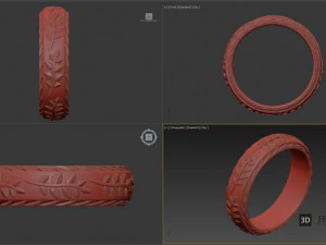 Olive Leaf Band Gold Ring 3D Model