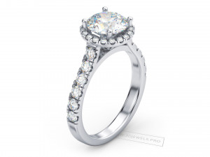 Halo Diamond Ring With Side Stones 3D Model