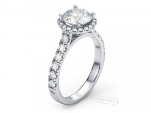 Halo Diamond Ring With Side Stones 3D Model